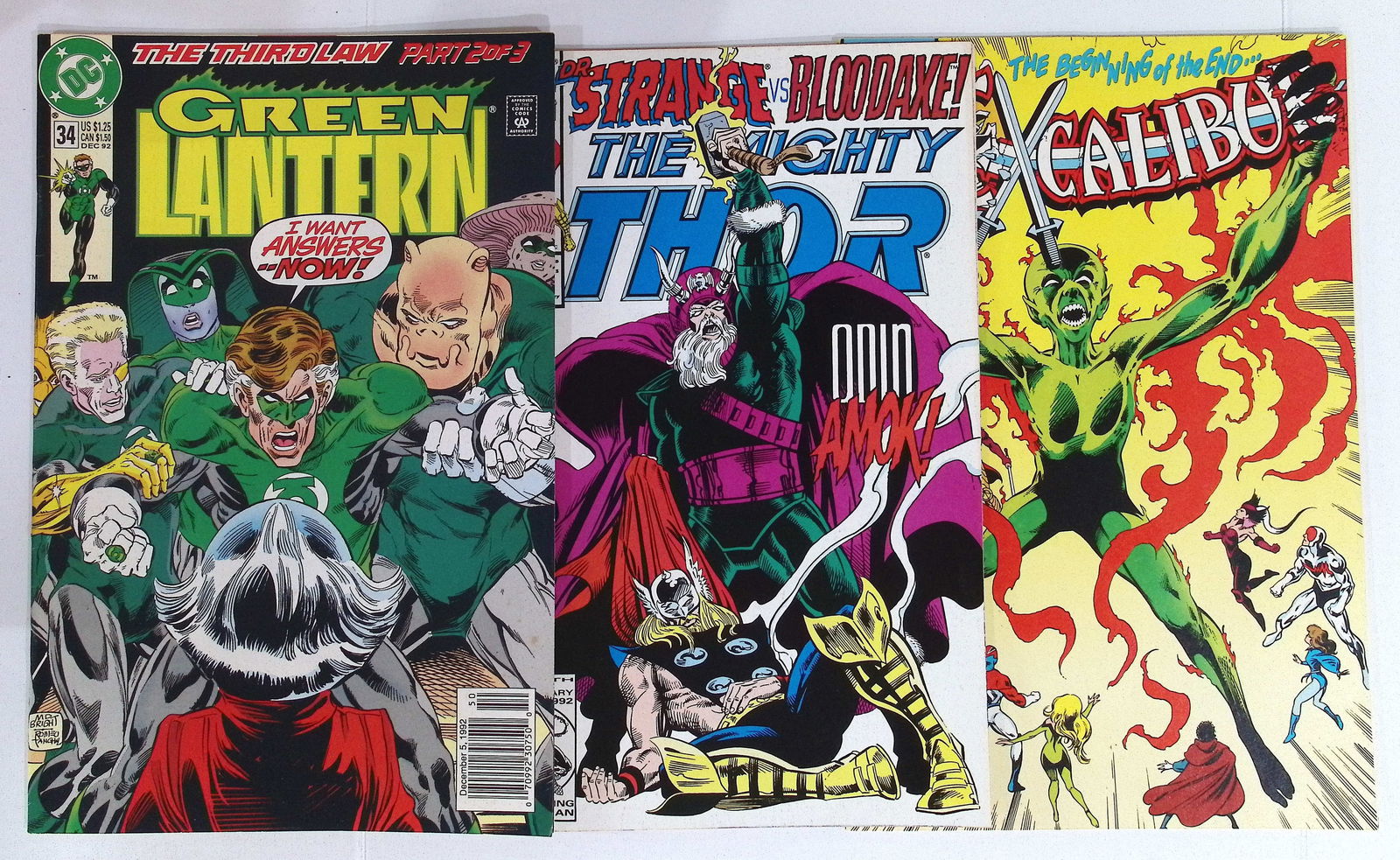 3 Vintage DC & Marvel Comic Books: Excalibur, Thor, & Green Lantern: All Comic Books come Bagged & Boarded if more Valuable; Shipping is a little more than baseball cards due to the cost of supplies, Super Heroes Collectibles, Auction Magazine Lots for Sale on Line, Va
