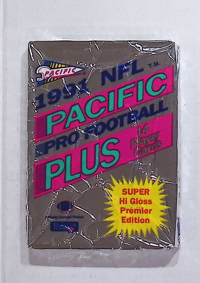 1991 Pacific Plus Premier Edition Football Retail Box Wax Pack - Super Hi Gloss!: Pacific Football NFL Trading & Sports Cards, Brett Favre Rookie Card, John Elway, Bo Jackson, Jerry Rice, Dan Marino, Deion Sanders, Old Sports Cards for Sale Near Me, Vintage Valuable Auction Commemo