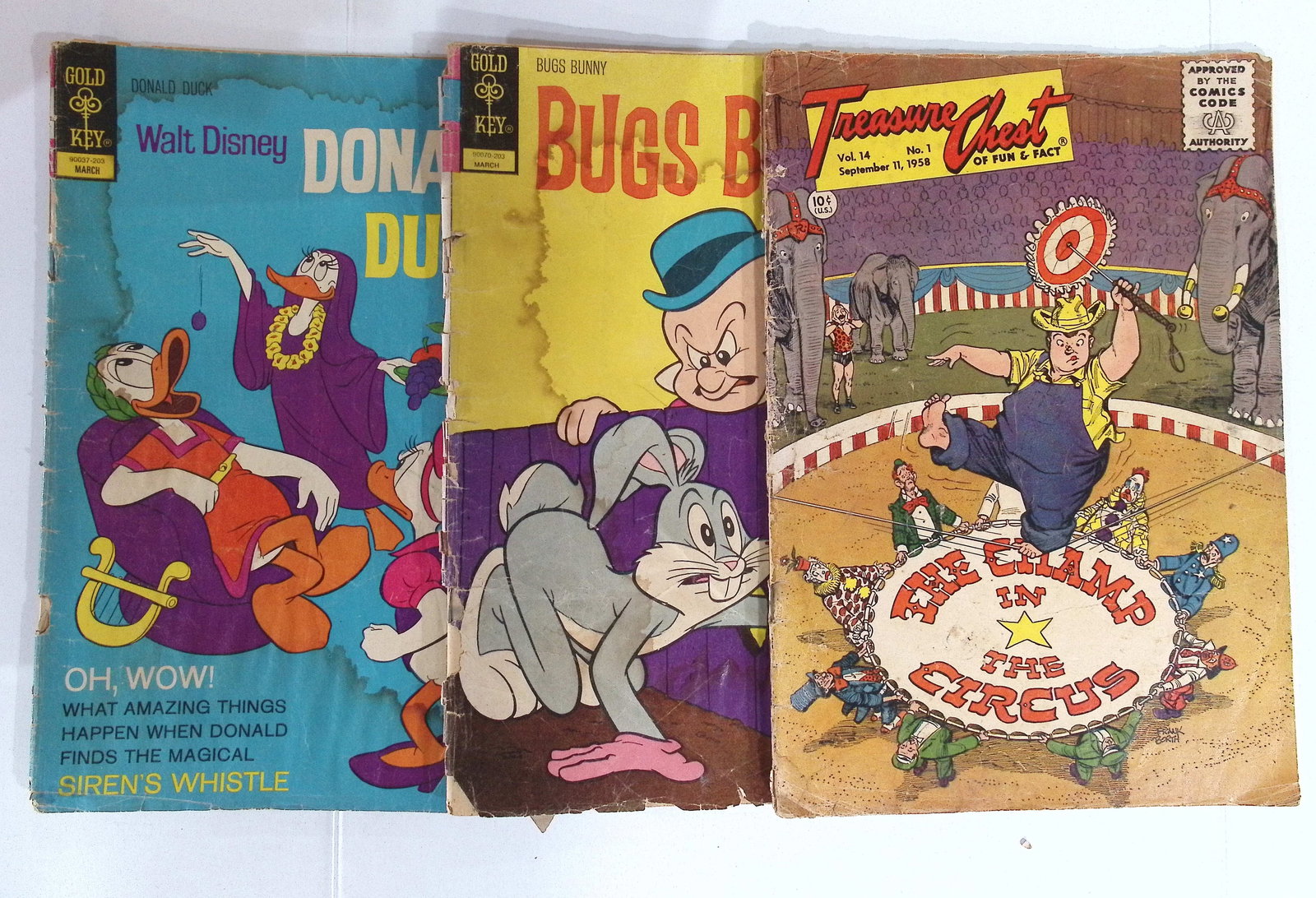 3 Vintage Comic Books: Treasure Chest 1958, Bugs Bunny & Donald Duck 1972 READERS: All Comic Books come Bagged & Boarded if more Valuable; Shipping is a little more than baseball cards due to the cost of supplies, Super Heroes Collectibles, Auction Magazine Lots for Sale on Line, Va