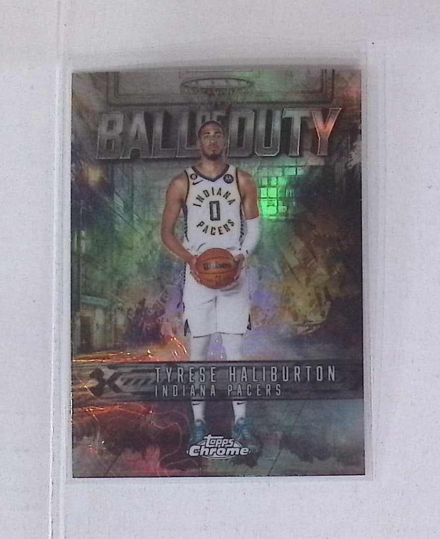Tyrese Haliburton Chrome Refractor Ball of Duty 2025 Topps Chrome #BD-12: Topps Basketball NBA Trading & Sports Cards, Sports Cards for Sale Near Me, Chrome, Refractor, SP, SSP, Valuable Auction Memorabilia Lots Sold On Line, NBA Championship & Hall of Fame Player Cards
