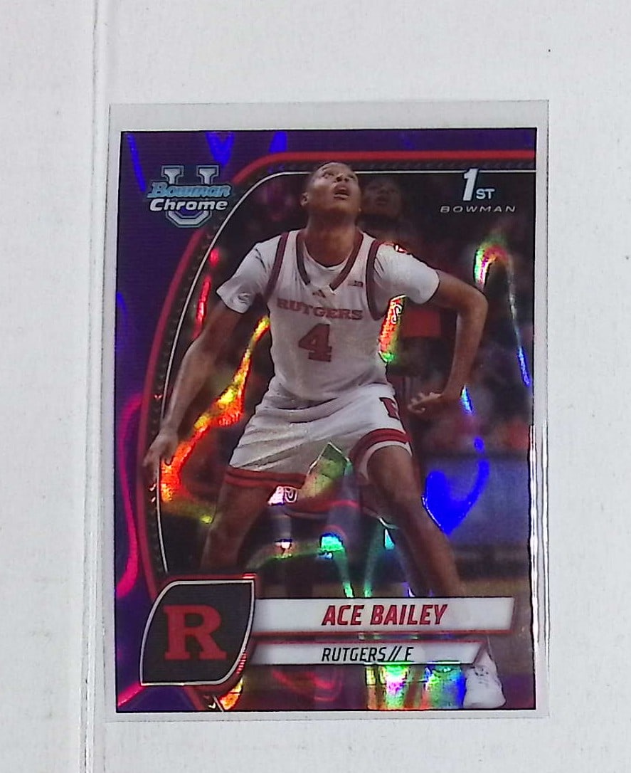 Ace Bailey 1st Bowman Purple Lava Refractor 2024 Bowman Chrome University #1: Bowman Chrome U, Basketball NBA Trading & Sports Cards, Sports Cards for Sale Near Me, Chrome, Refractor, SP, SSP, Valuable Auction Memorabilia Lots Sold On Line, NBA Championship & Hall of Fame Playe