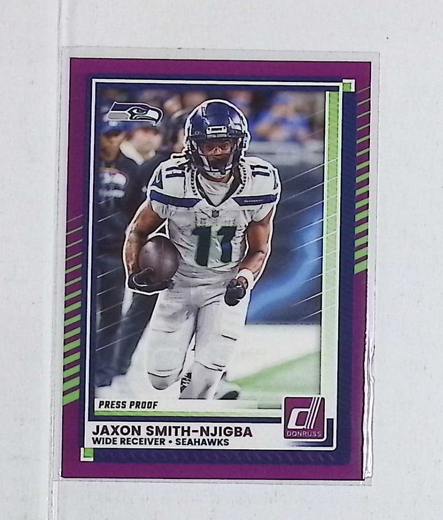 Jaxon Smith-Njigba Purple Press Proof 2025 Donruss #9: Donruss Football NLF Trading & Sports Cards, Sports Cards for Sale Near Me, Valuable Memorabilia Auction Lots Sold On Line, SP, SSP