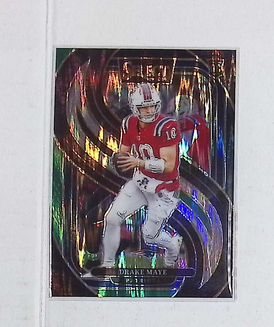 Drake Maye Rookie Card Black & Green Shock Prizm 2024 Panini Select #113: Panini Select, Prizm, Mosaic, Contenders, Zenith, Phoenix, Illusions, Absolute, Rookie NFL Sports Trading Cards, SP, SSP, Cards, Football Cards for Sale Near Me, Superbowl & Hall of Fame Player Cards,