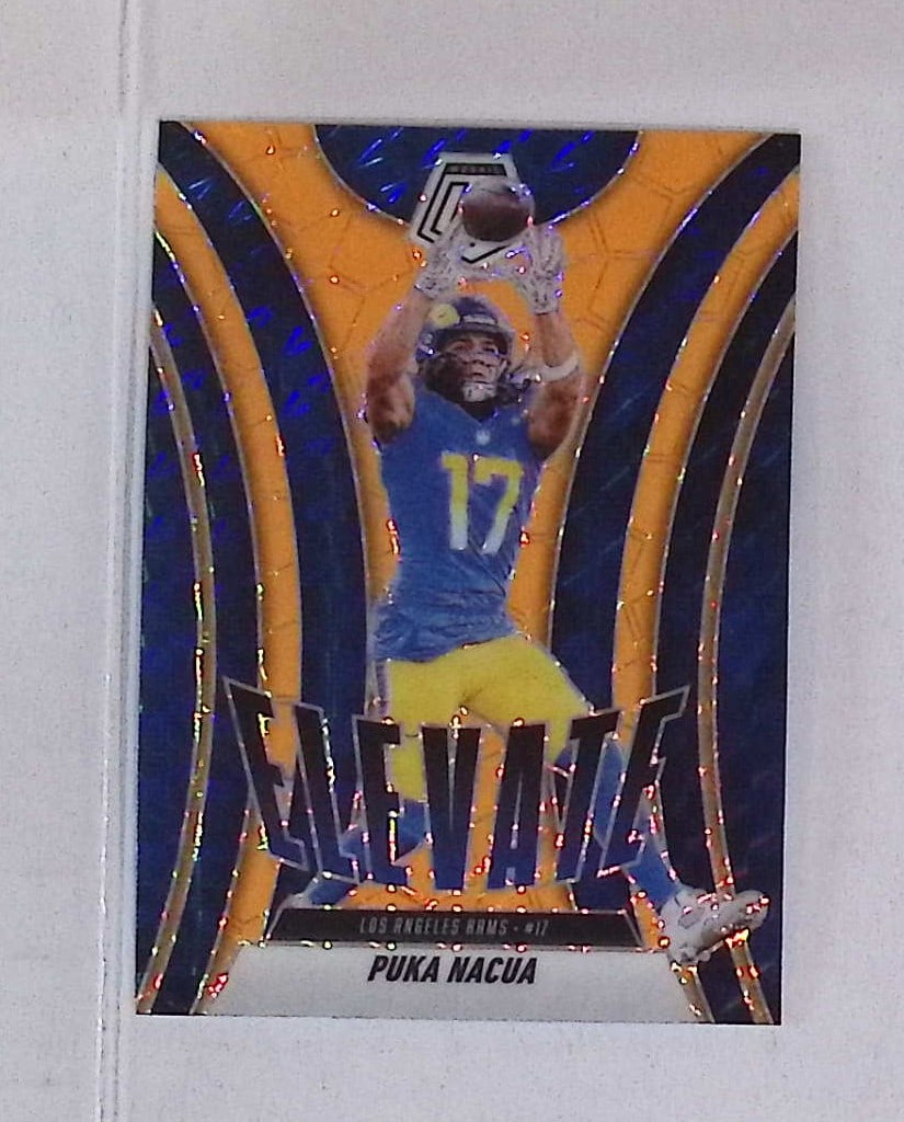 Puka Nacua Orange Mosaic Prizm Elevate 2025 Panini Mosaic #18: Panini Select, Prizm, Mosaic, Contenders, Zenith, Phoenix, Illusions, Absolute, Rookie NFL Sports Trading Cards, SP, SSP, Cards, Football Cards for Sale Near Me, Superbowl & Hall of Fame Player Cards,