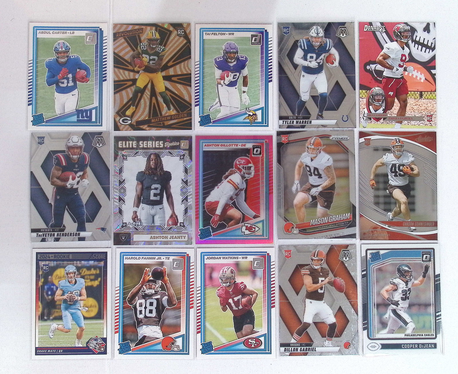 15 Panini & Donruss Rookie Cards: Drake Maye, Ashton Jeanty, Emeka Egbuka, Tyler Warren: Panini Select, Prizm, Mosaic, Contenders, Zenith, Phoenix, Illusions, Absolute, Rookie NFL Sports Trading Cards, SP, SSP, Cards, Football Cards for Sale Near Me, Superbowl & Hall of Fame Player Cards,
