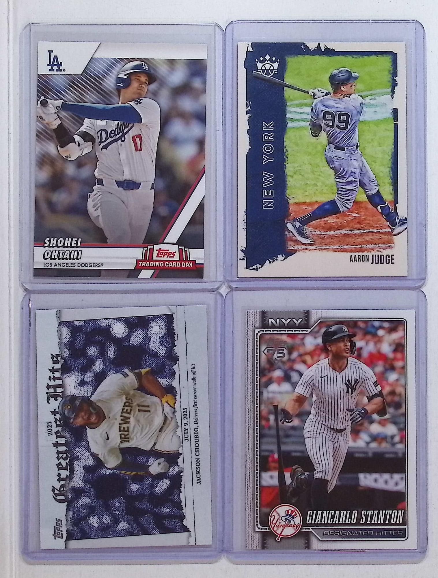 4 Card Topps MLB Superstar Lot: Shohei Ohtani, Aaron Judge, Jackson Chourio, & Giancarlo Stanton (1 of 2)