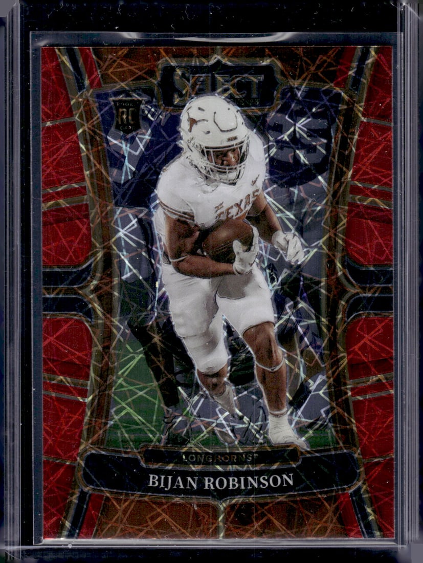 Bijan Robinson Rookie Card Red Lazer 2023 Prizm Draft Picks #9 Texas Longhorns, Falcons: Panini Select, Prizm, Mosaic, Contenders, Zenith, Phoenix, Illusions, Absolute, Rookie NFL Sports Trading Cards, SP, SSP, Cards, Football Cards for Sale Near Me, Superbowl & Hall of Fame Player Cards,