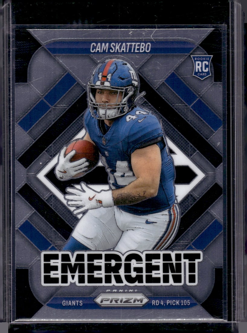 Cam Skattebo Rookie Card Emergent 2025 Panini Prizm #1 New York Giants: Panini Select, Prizm, Mosaic, Contenders, Zenith, Phoenix, Illusions, Absolute, Rookie NFL Sports Trading Cards, SP, SSP, Cards, Football Cards for Sale Near Me, Superbowl & Hall of Fame Player Cards,