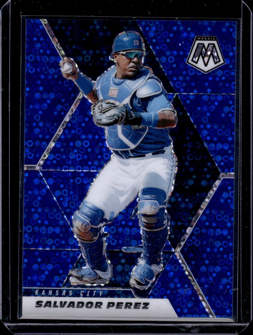 Salvador Perez Blue Quick Pitch Prizm /85 2021 Mosaic #137 Kansas City Royals: Panini Baseball MLB Trading & Sports Cards, Sports Cards for Sale Near Me, Prizm, Mosaic, Select, SP, SSP, Auction Memorabilia Lots for Sale On Line, World Series & Hall of Fame Players