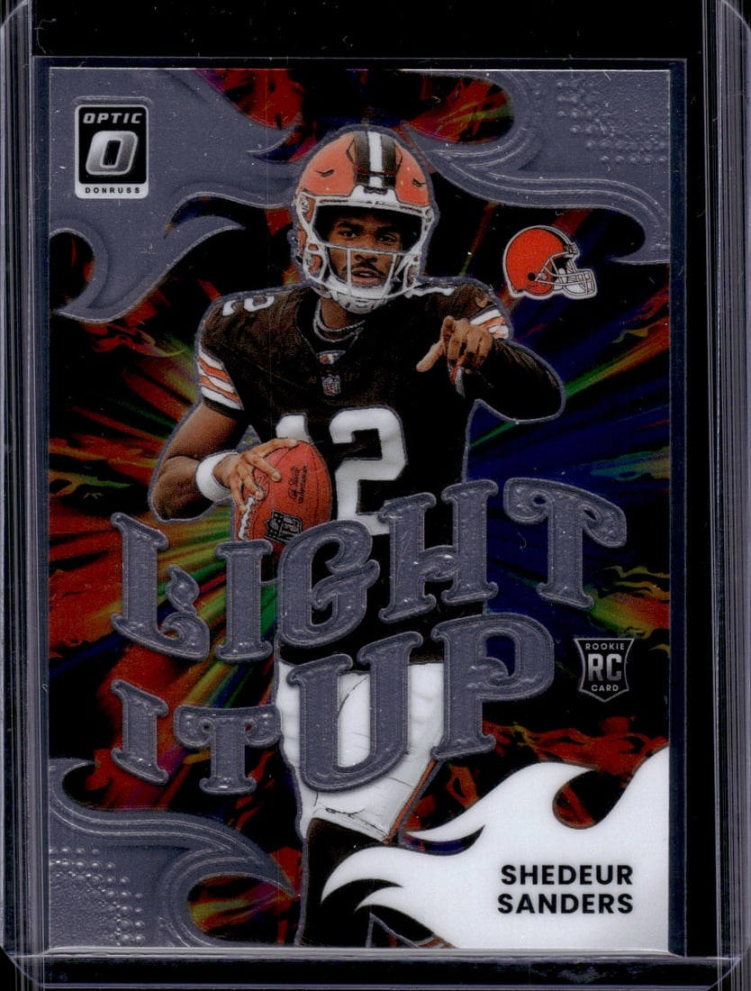 Shedeur Sanders Rookie Card Light It Up 2025 Donruss Optic #8 Cleveland Browns: Panini Select, Prizm, Mosaic, Contenders, Zenith, Phoenix, Illusions, Absolute, Rookie NFL Sports Trading Cards, SP, SSP, Cards, Football Cards for Sale Near Me, Superbowl & Hall of Fame Player Cards,
