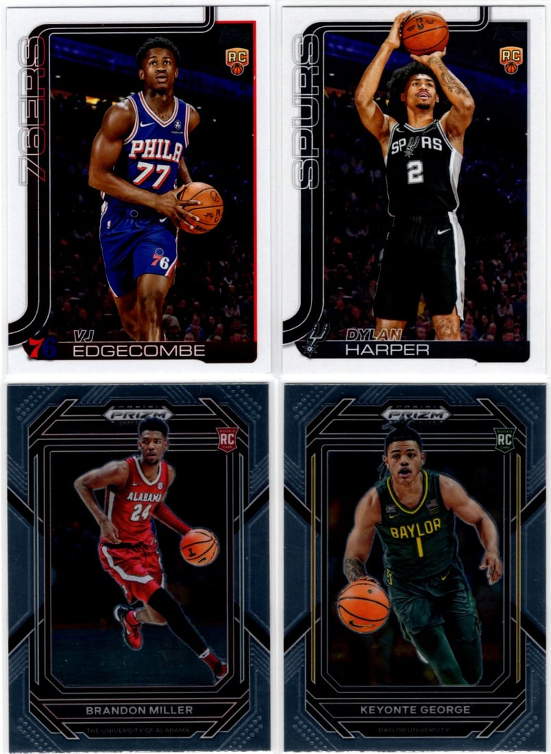 Lot of 4 Basketball Rookie Cards. Vj Edgecombe, Dylan Harper, Brandon Miller, Keyonte George (1 of 2)
