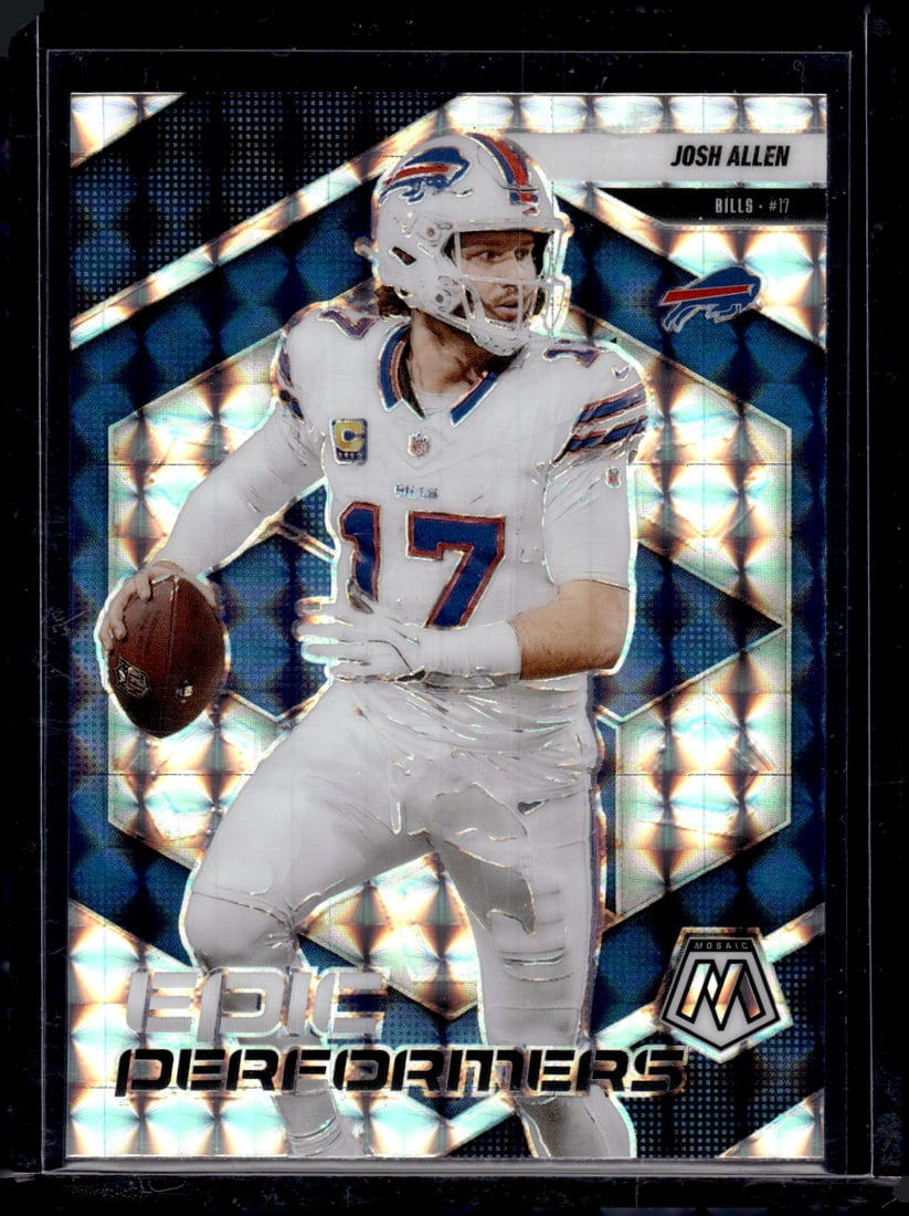 Josh Allen Epic Performers Silver Mosiac Prizm 2025 Mosaic #9 Buffalo Bills: Panini Select, Prizm, Mosaic, Contenders, Zenith, Phoenix, Illusions, Absolute, Rookie NFL Sports Trading Cards, SP, SSP, Cards, Football Cards for Sale Near Me, Superbowl & Hall of Fame Player Cards,