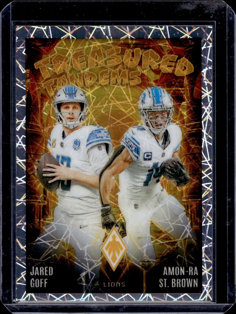 Jared Goff/Amon-Ra St. Brown Treasured Tandems Lazer 2024 Phoenix #TT-DET: Panini Select, Prizm, Mosaic, Contenders, Zenith, Phoenix, Illusions, Absolute, Rookie NFL Sports Trading Cards, SP, SSP, Cards, Football Cards for Sale Near Me, Superbowl & Hall of Fame Player Cards,