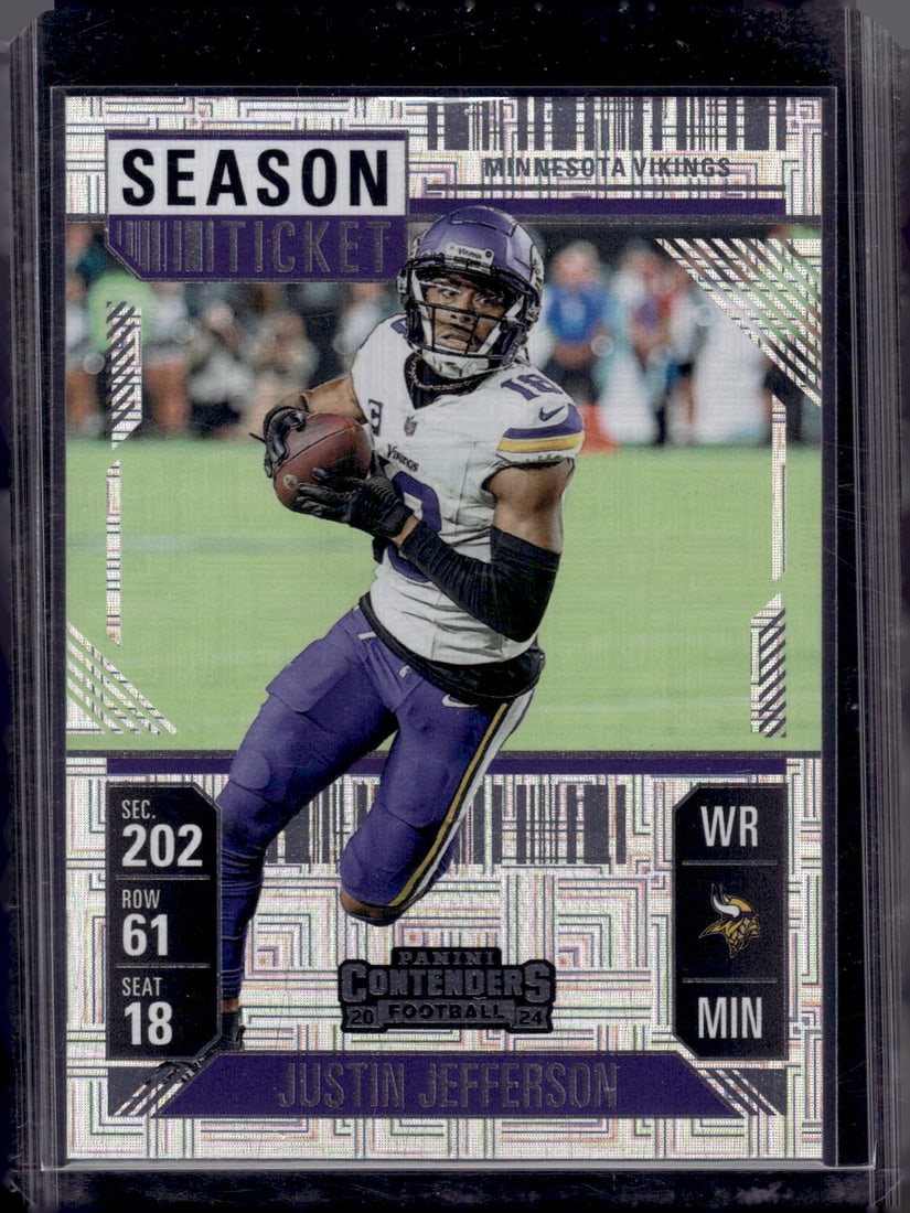 Justin Jefferson Season Ticket Hobby Mojo Base 2024 Contenders #65 Minnesota Vikings: Panini Select, Prizm, Mosaic, Contenders, Zenith, Phoenix, Illusions, Absolute, Rookie NFL Sports Trading Cards, SP, SSP, Cards, Football Cards for Sale Near Me, Superbowl & Hall of Fame Player Cards,