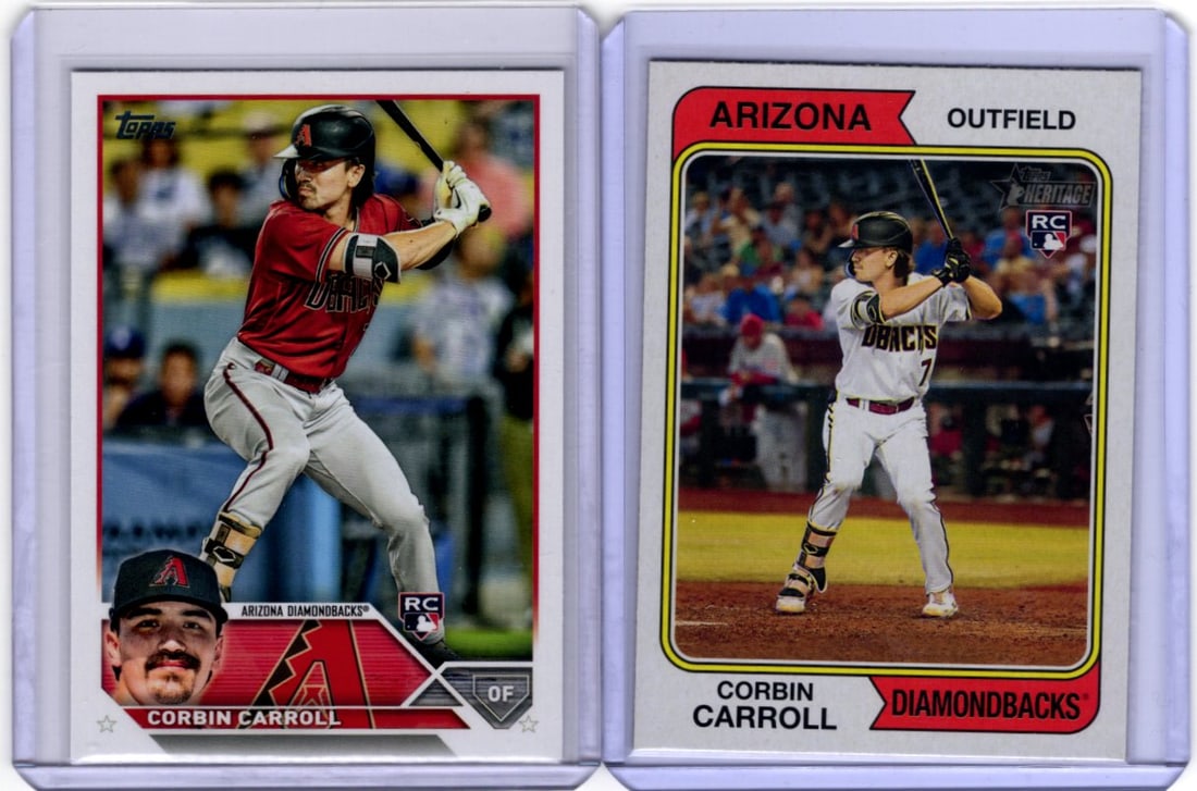 Lot of 2 Corbin Carroll Rookie Cards. Topps Series Two #401 & Topps Heritage #209: Topps Baseball MLB Trading & Sports Cards, Sports Cards for Sale Near Me, World Series & Hall of Fame Players Memorabilia, Refractors, X-Fractors, Numbered, SP, SSP, Valuable Auction Memorabilia Lots 