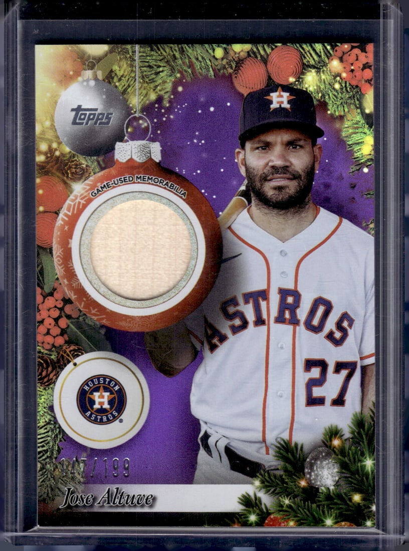 Jose Altuve Game Used Patch Purple Metallic /199 2025 Topps Holiday #PR-JA Astros: Topps Baseball MLB Trading & Sports Cards, Sports Cards for Sale Near Me, World Series & Hall of Fame Players Memorabilia, Refractors, X-Fractors, Numbered, SP, SSP, Valuable Auction Memorabilia Lots 