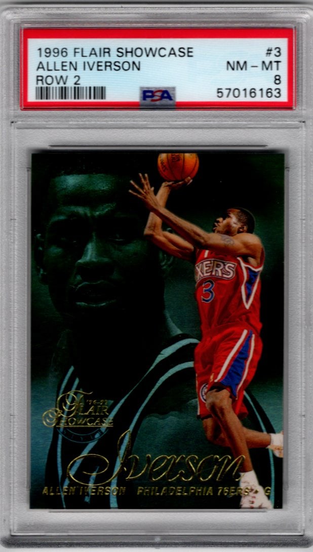 Allen Iverson Rookie Card 1996-97 Flair Showcase Row 2 #3 PSA 8 Philadelphia 76ers (1 of 2)