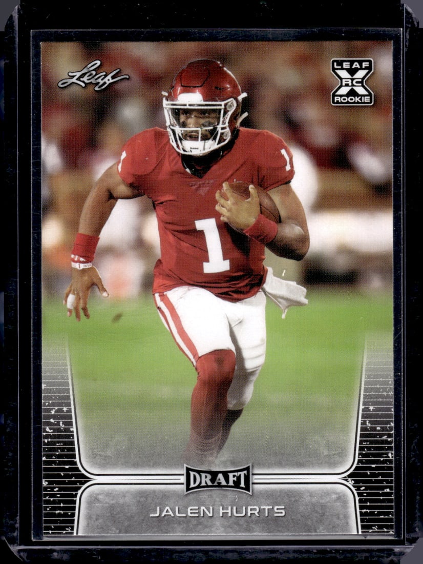Jalen Hurts Rookie Card 2020 Leaf #15: Leaf Football NFL Trading Cards, Sports Cards for Sale Near Me, Hall of Fame & Super Bowl Player Cards, Auction Memorabilia Lots for Sale on Line