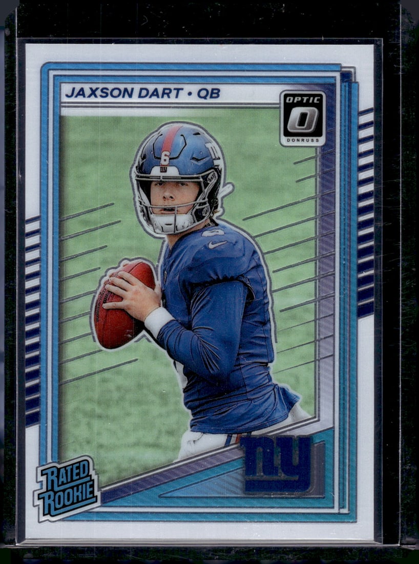 Jaxson Dart Rookie Card 2025 Donruss Optic #273 New York Giants: Panini Select, Prizm, Mosaic, Contenders, Zenith, Phoenix, Illusions, Absolute, Rookie NFL Sports Trading Cards, SP, SSP, Cards, Football Cards for Sale Near Me, Superbowl & Hall of Fame Player Cards,
