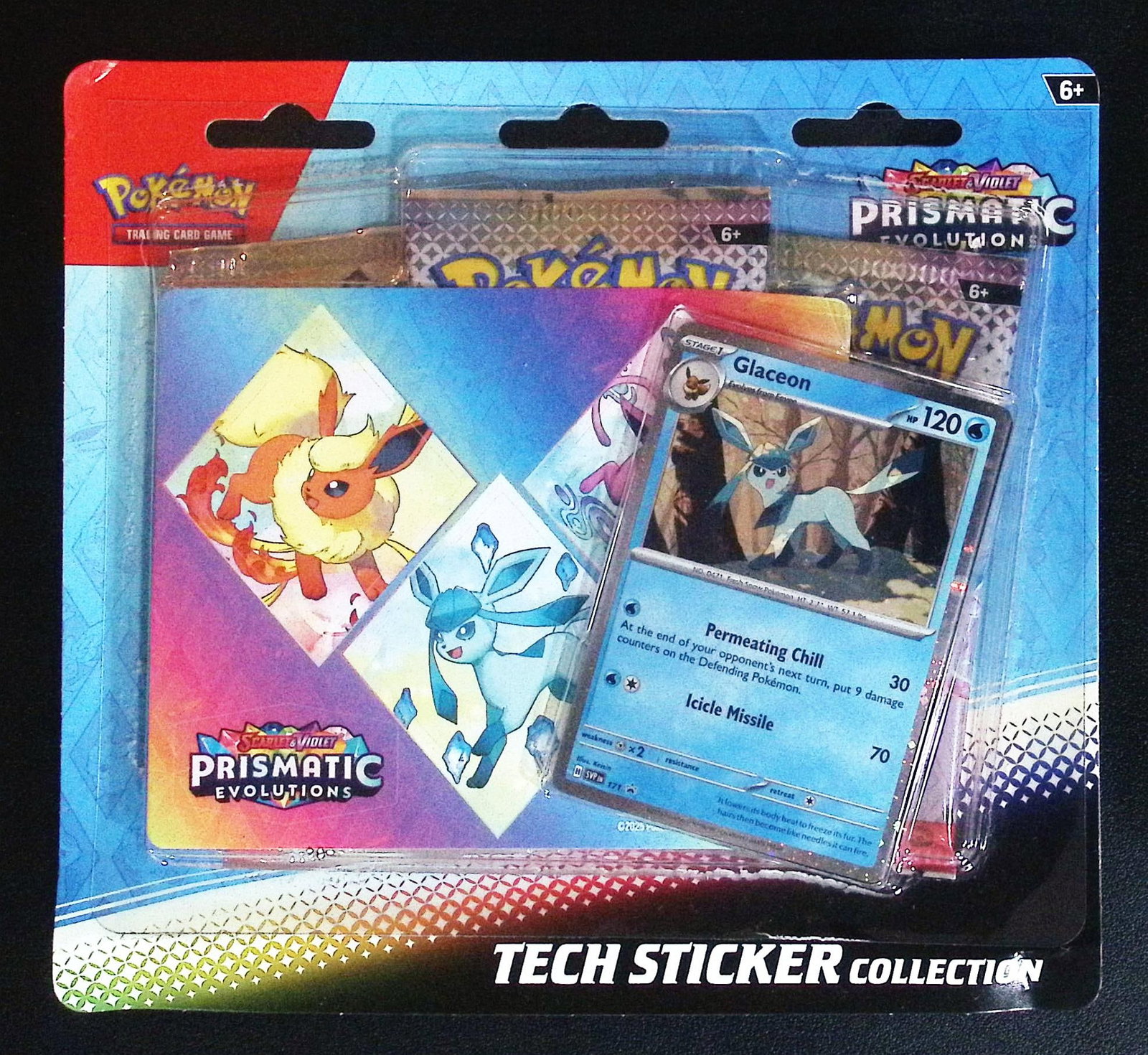 2025 Pokemon Scarlet & Violet Prismatic Evolutions Tech Sticker Collection Blister Packs: Pokemon Trading Card Game Cards, Charizard, Pikachu, Mewto, EX, Referse Holo, Holo Rare Cards, Secret Rare Cards, Full Art Cards, Evee, 3 Stars Ultra Rare Cards, Double Rare, Illustration Rare, Specia
