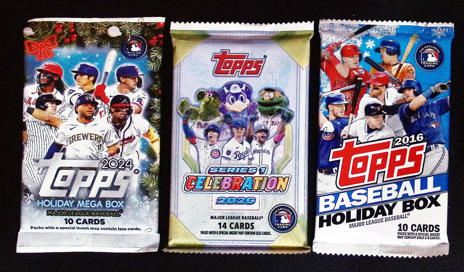 3 - Topps Baseball Packs: 2016 Holidy, 2024 Holiday (Paul Skenes RC), & 2026 Celebration Series 1 (1 of 1)