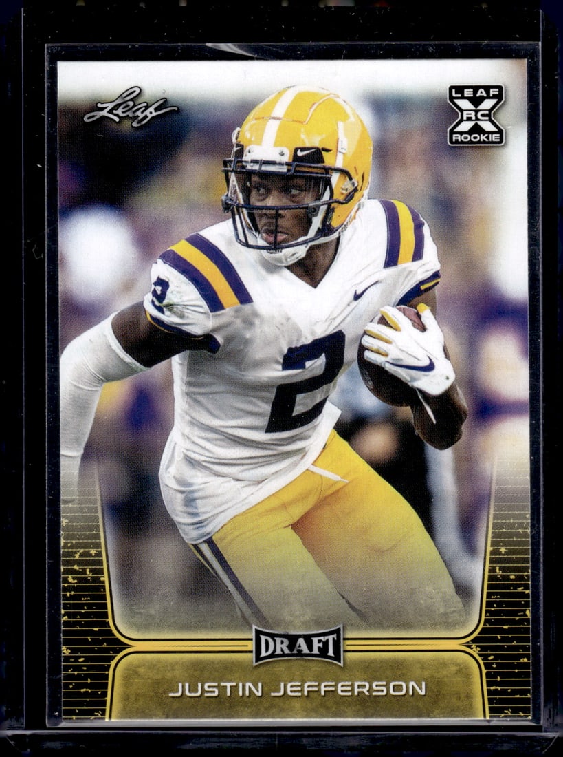 Justin Jefferson Rookie Card Gold 2020 Leaf Draft #40 LSU Tigers, Minnesota Vikings: Leaf Football NFL Trading Cards, Old Sports Cards for Sale Near Me, Hall of Fame & Super Bowl Player Cards, Auction Memorabilia Lots for Sale on Line
