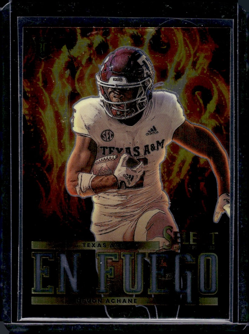 De'Von Achane Rookie Card En Fuego 2023 Select Draft Picks #EF-DA Texas A&M, Dolphins: Panini Select, Prizm, Mosaic, Contenders, Zenith, Phoenix, Illusions, Absolute, Rookie NFL Sports Trading Cards, SP, SSP, Cards, Football Cards for Sale Near Me, Superbowl & Hall of Fame Player Cards,