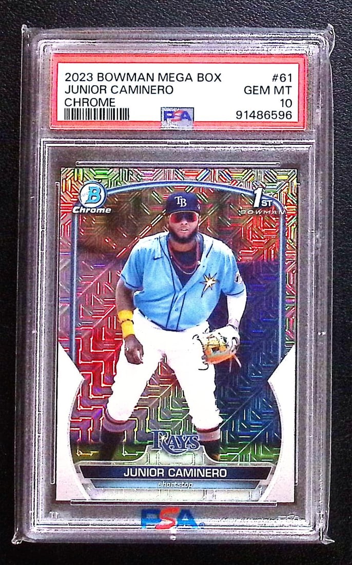 Junior Caminero 1st Bowman Mojo Refractor 2023 Bowman Chrome #BCP-61 PSA 10 Rays (1 of 2)