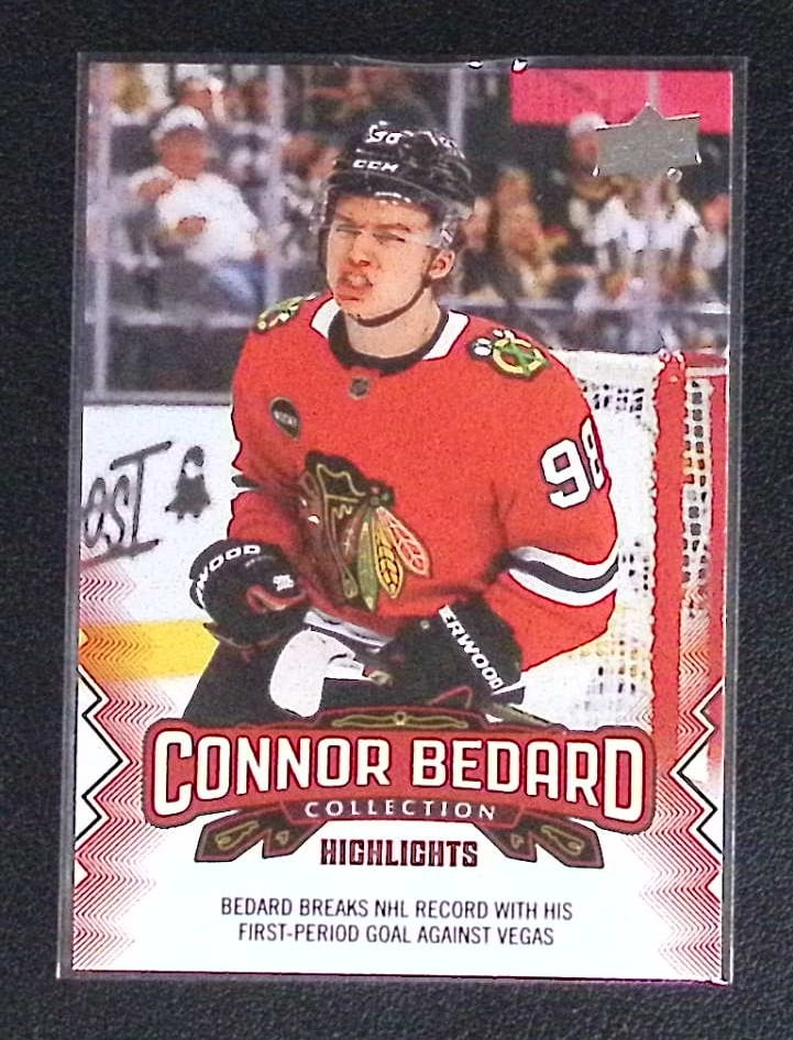 Connor Bedard Collection Rookie 2023-24 Upper Deck #16 Chicago Blackhawks: Upper Deck NHL Hockey Trading & Sports Cards, Sports Cards for Sale Near Me, Stanley Cup & Hall of Fame Players, Valuable Auction Memorabilia Lots for Sale On Line