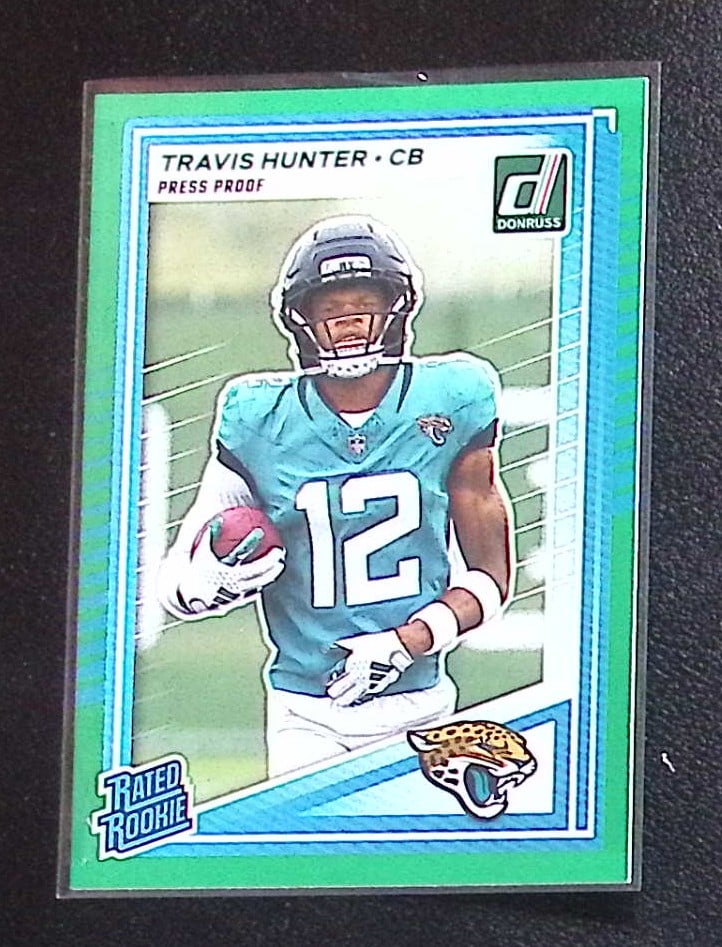 Travis Hunter Rated Rookie Green Press Proof 2025 Donruss #301 (1 of 2)
