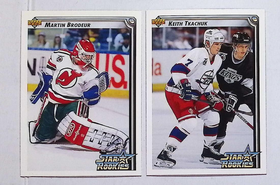 2 NHL Superstar Rookie Cards: Martin Brodeur & Keith Tkachuk 1992 Upper Deck: Upper Deck Vintage NHL Hockey Trading & Sports Cards, Old Sports Cards for Sale Near Me, Stanley Cup & Hall of Fame Players, Valuable Auction Memorabilia Lots for Sale On Line