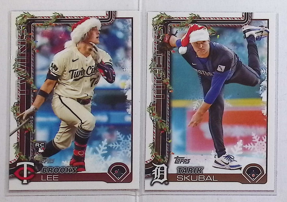 2 Topps Holiday Santa Hat Variations Tarik Skubal & Brooks Lee Rookie Card 2025 Topps: Topps Baseball MLB Trading & Sports Cards, Sports Cards for Sale Near Me, World Series & Hall of Fame Players Memorabilia, Refractors, X-Fractors, Numbered, SP, SSP, Valuable Auction Memorabilia Lots 