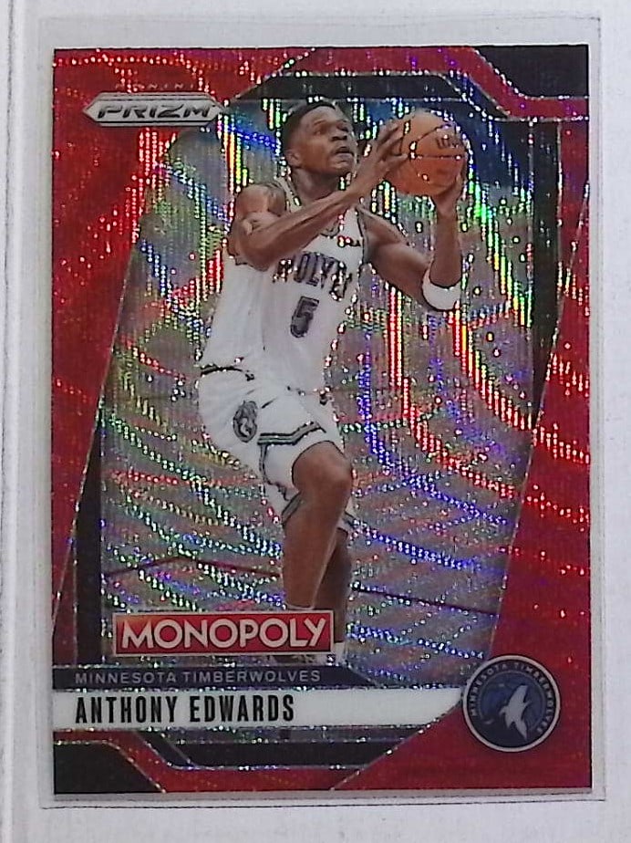 Anthony Edwards Red Wave Prizm 2024 Panini Prizm Monopoly #88 Timberwolves: Panini Select, Prizm, Mosaic, Contenders, Revolution, Phoenix, NBA Hoops, Rookie NFL Sports Trading Cards, Silver, SP, SSP, Wave Prizms, Numbered Cards, Basketball sports Cards for Sale Near Me, NBA C