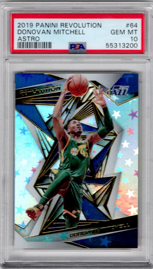 Donovan Mitchell Astro 2019-20 Panini Revolution #64 PSA 10 POP 6!!: Panini Select, Prizm, Mosaic, Contenders, Revolution, Phoenix, NBA Hoops, Rookie NFL Sports Trading Cards, Silver, SP, SSP, Wave Prizms, Numbered Cards, Basketball sports Cards for Sale Near Me, NBA C