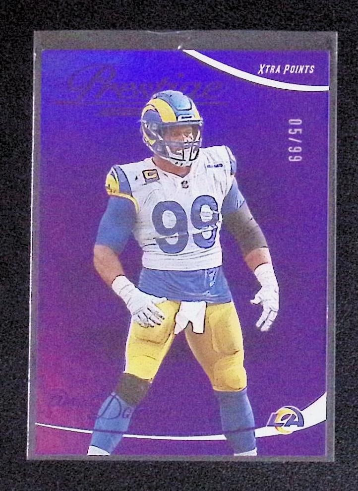 Aaron Donald Xtra Points Purple /99 2023 Panini Prestige #169 Los Angeles Rams: Panini Select, Prizm, Mosaic, Contenders, Zenith, Phoenix, Illusions, Absolute, Rookie NFL Sports Trading Cards, SP, SSP, Cards, Football Cards for Sale Near Me, Superbowl & Hall of Fame Player Cards,