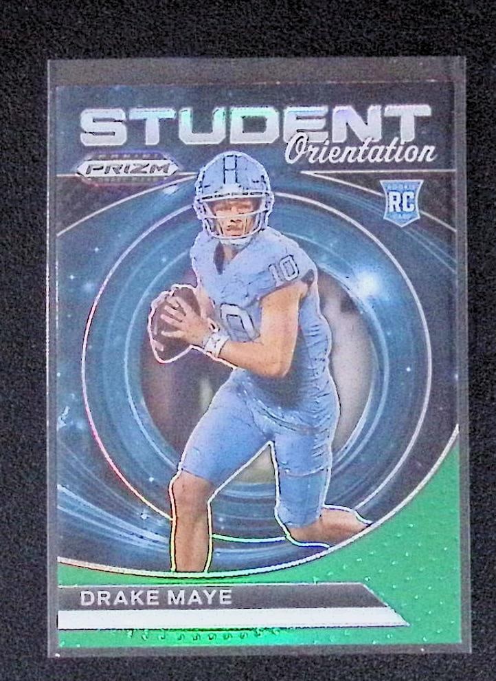 Drake Maye Rookie Card Green Prizm 2024 Panini Prizm Draft Picks #SO-DM UNC Tarheels: Panini Select, Prizm, Mosaic, Contenders, Zenith, Phoenix, Illusions, Absolute, Rookie NFL Sports Trading Cards, SP, SSP, Cards, Football Cards for Sale Near Me, Superbowl & Hall of Fame Player Cards,