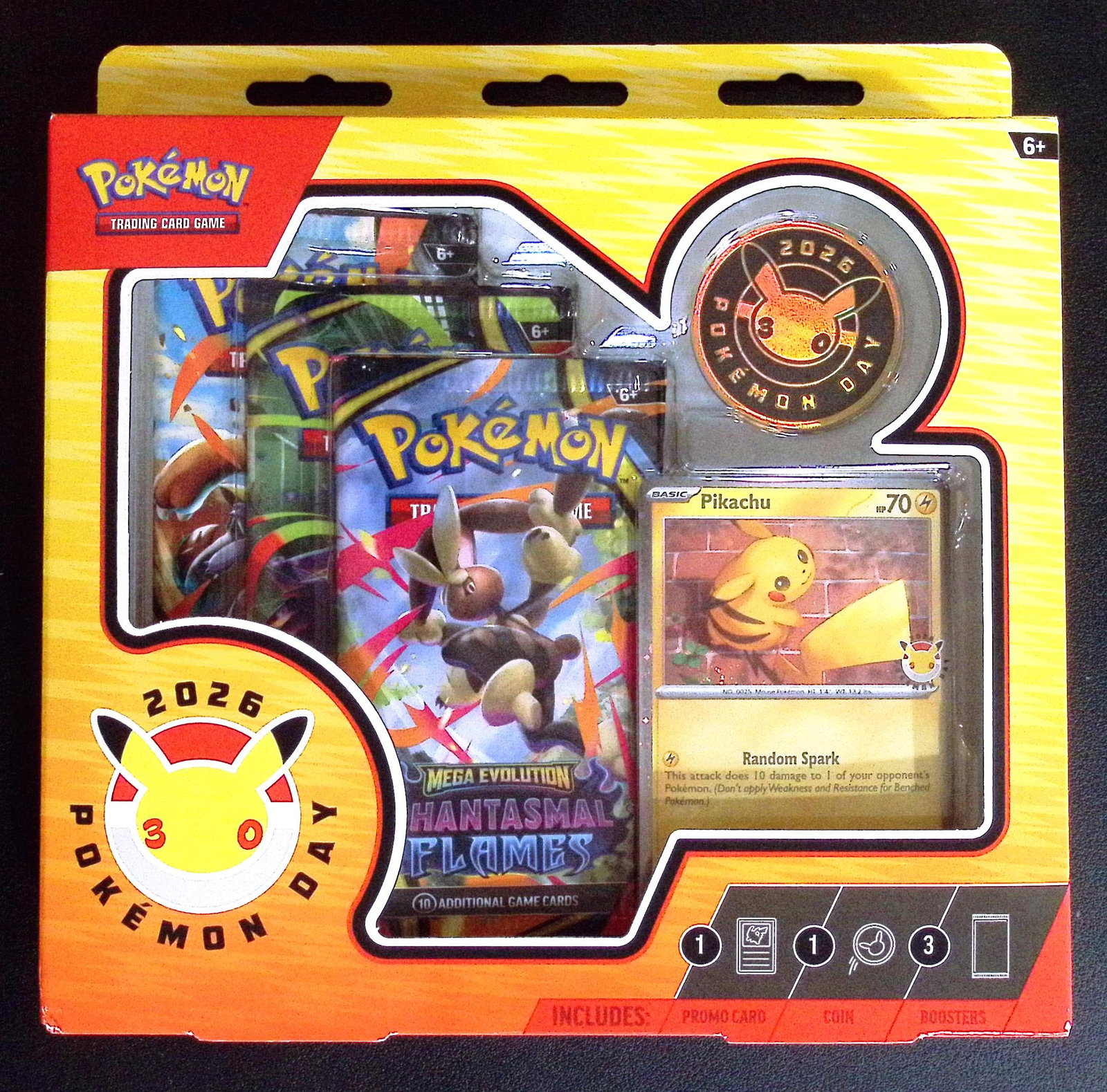 2026 POKEMON DAY Phantasmal Flames Collection Box w/1 Coin - 3 Booster Packs (1 of 2)