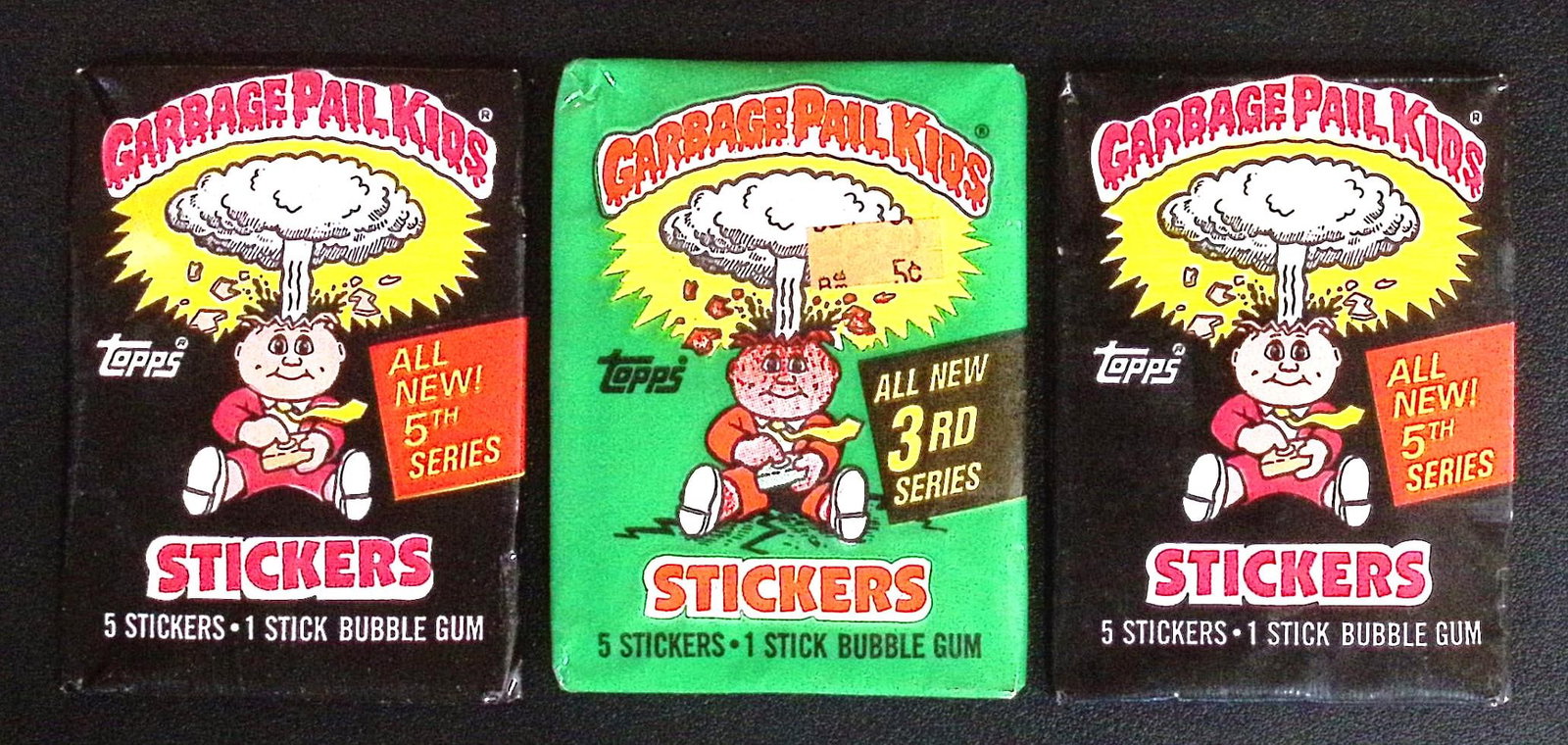 1986 & '87 Topps Vintage Garbage Pail Kids Retail Box Triple Pack: Sealed Packs this old have no card quality guarantees - Topps Trading Cards Sold on Line, Auction Lots for sale on line, Trading Card Stickers