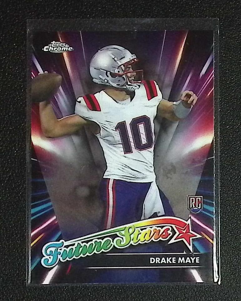 Drake Maye Rookie Card Future Stars 2024 Topps Chrome #FS-3 New England Patriots: Topps Football NFL Trading Sports Cards, Sports Cards for Sale Near Me, Super Bowl & Hall of Fame Player Cards, Resurgence, Composite, SP, SSP, Valuable Auction Memorabilia Lots For Sale On Line