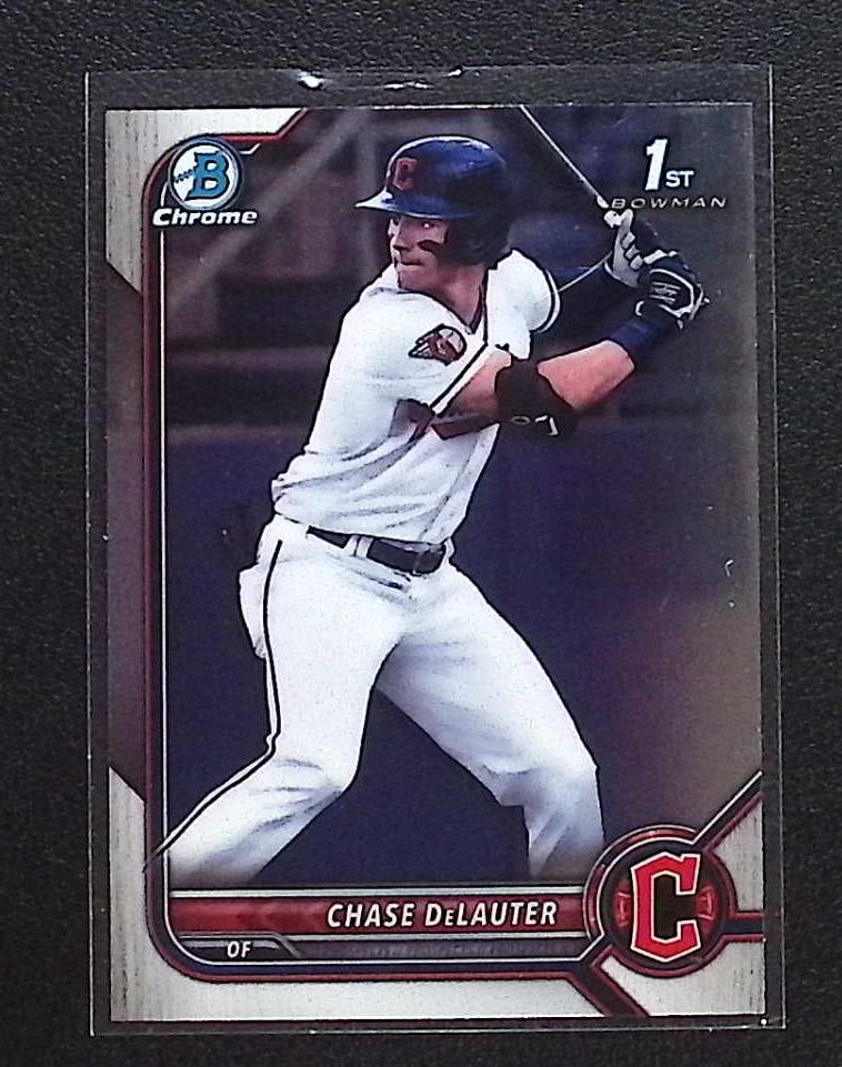 Chase DeLauter 1st Bowman 2022 Bowman Draft Chrome #BDC-49 Guardians: Bowman Baseball MLB Trading & Sports Cards, Sports Cards for Sale Near Me, World Series & Hall of Fame Players, SP, SSP, Chrome, 1st Bowman, Auction Memorabilia Lots Sold On Line