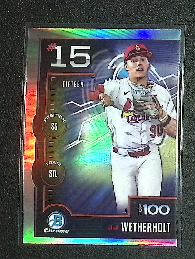 J.J. Wetherholt 2025 Bowman Chrome Scouts Top Prospects #BTP-15 St. Louis Cardinals: Bowman Baseball MLB Trading & Sports Cards, Sports Cards for Sale Near Me, World Series & Hall of Fame Players, SP, SSP, Chrome, 1st Bowman, Auction Memorabilia Lots Sold On Line