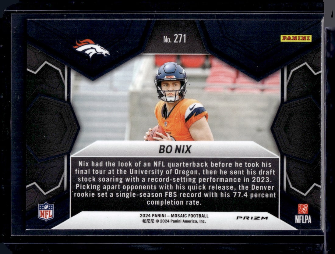 Bo Nix Rookie Card Red Sparkle Prizm 2024 Panini Mosaic #271 Denver Broncos - 2