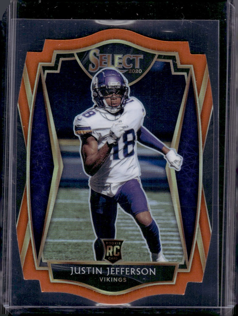 Justin Jefferson Rookie Card Orange Prizm Die Cut 2020 Select #161 Minnesota Vikings: Panini Select, Prizm, Mosaic, Contenders, Zenith, Phoenix, Illusions, Absolute, Rookie NFL Sports Trading Cards, SP, SSP, Cards, Football Cards for Sale Near Me, Superbowl & Hall of Fame Player Cards,