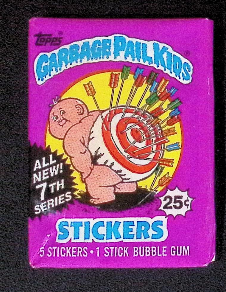 1987 Topps Vintage Garbage Pail Kids Retail Box Wax Pack - 7th Series: Sealed Packs this old have no card quality guarantees - Topps Trading Cards Sold on Line, Auction Lots for sale on line, Trading Card Stickers