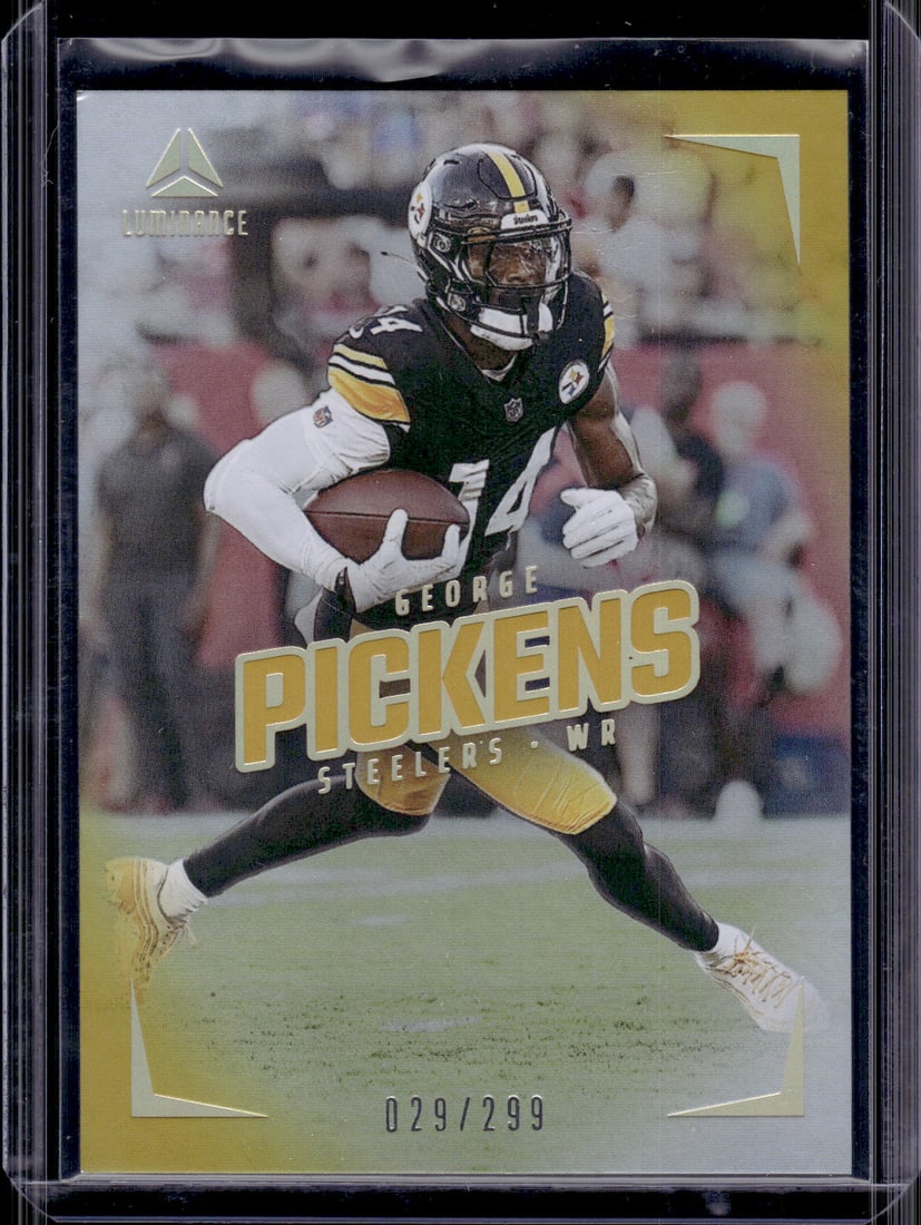 George Pickens Gold /299 2024 Panini Luminance #60 Steelers, Cowboys: Panini Select, Prizm, Mosaic, Contenders, Zenith, Phoenix, Illusions, Absolute, Rookie NFL Sports Trading Cards, SP, SSP, Cards, Football Cards for Sale Near Me, Superbowl & Hall of Fame Player Cards,