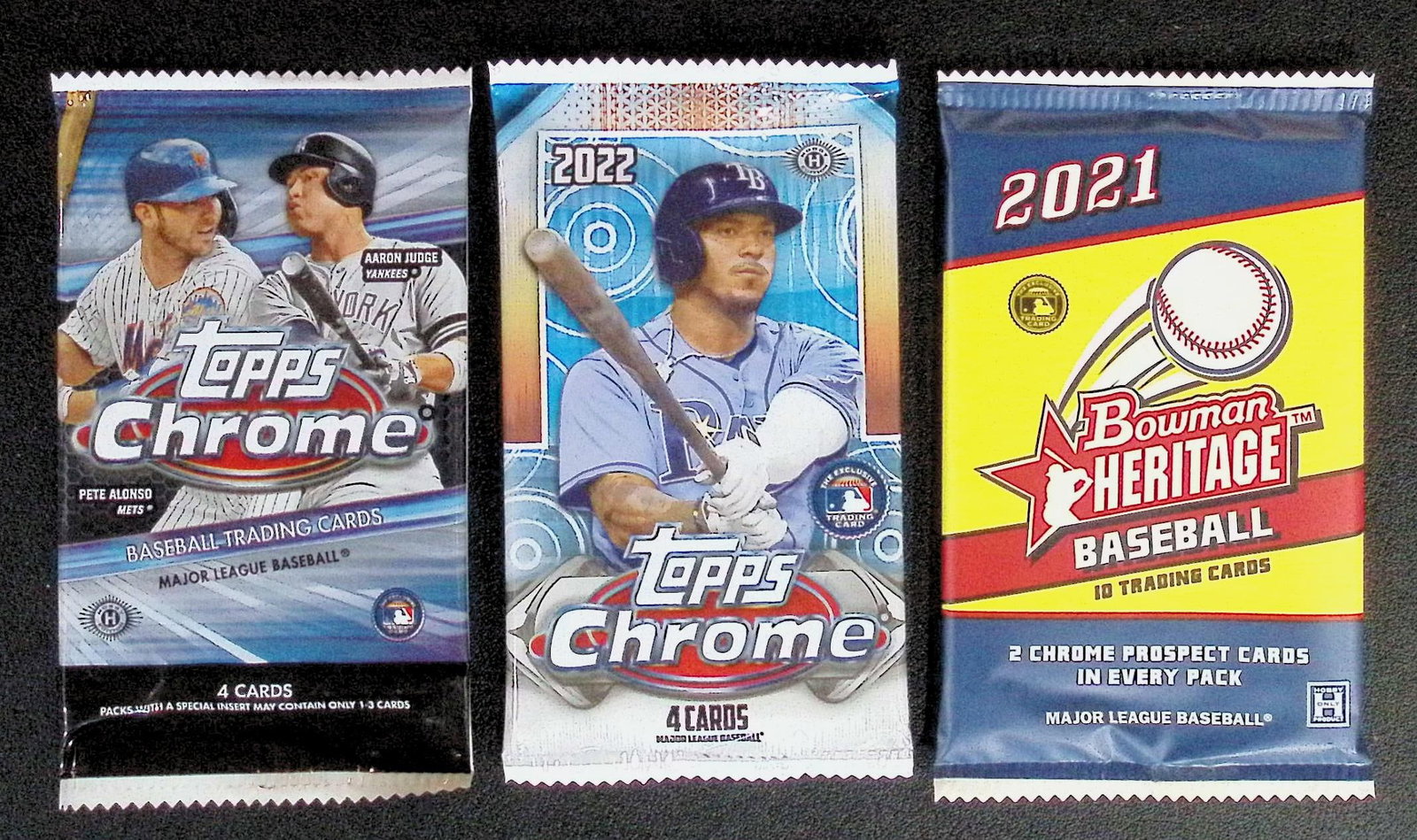 Topps Hobby Box 3 Pack: 1 - 2020 Topps Chrome, 1 - 2022 Topps Chrome, & 1 - Bowman Heritage: Topps Vintage Rookie Basseball MLB Trading & Sports Cards, Old Baseball and Sports Cards For Sale Near Me, World Series Players, Hall of Fame Stars, Nolan Ryan, Ryne Sandberg, Bo Jackson, Don Mattingl