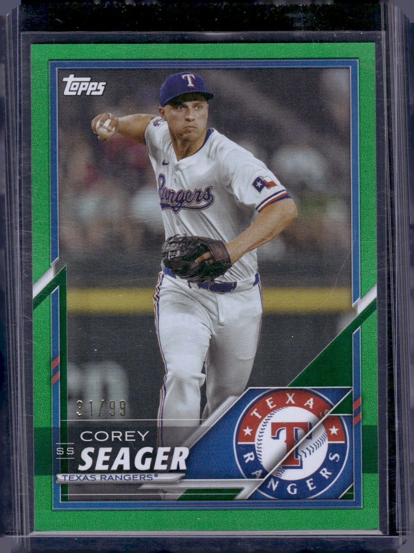 Corey Seager Green /99 2025 Topps Lids #14 Texas Rangers: Topps Baseball MLB Trading & Sports Cards, Sports Cards for Sale Near Me, World Series & Hall of Fame Players Memorabilia, Refractors, X-Fractors, Numbered, SP, SSP, Valuable Auction Memorabilia Lots 