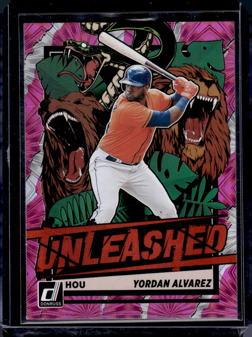 Yordan Alvarez Unleashed Pink Fireworks 2021 Donruss #UNL1 Houston Astros: Panini Baseball MLB Trading & Sports Cards, Sports Cards for Sale Near Me, Prizm, Mosaic, Select, SP, SSP, Auction Memorabilia Lots for Sale On Line, World Series & Hall of Fame Players