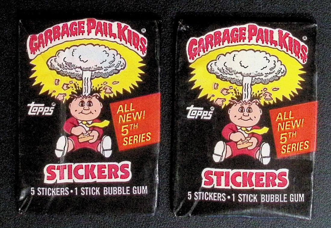 2 COUNT: 1986 Topps Vintage Garbage Pail Kids Retail Box Wax Pack - 5th Series: Sealed Packs this old have no card quality guarantees - Topps Trading Cards Sold on Line, Auction Lots for sale on line, Trading Card Stickers