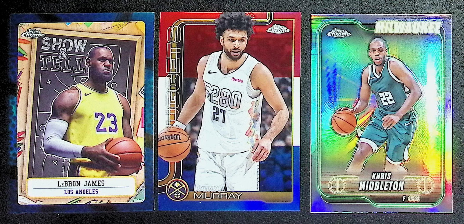 LeBron James Blue Basketball Refractor, Jamal Murray Red, White, & Blue Refractor, Khris Middleton: Topps Basketball NBA Trading & Sports Cards, Sports Cards for Sale Near Me, Chrome, Refractor, SP, SSP, Valuable Auction Memorabilia Lots Sold On Line, NBA Championship & Hall of Fame Player Cards